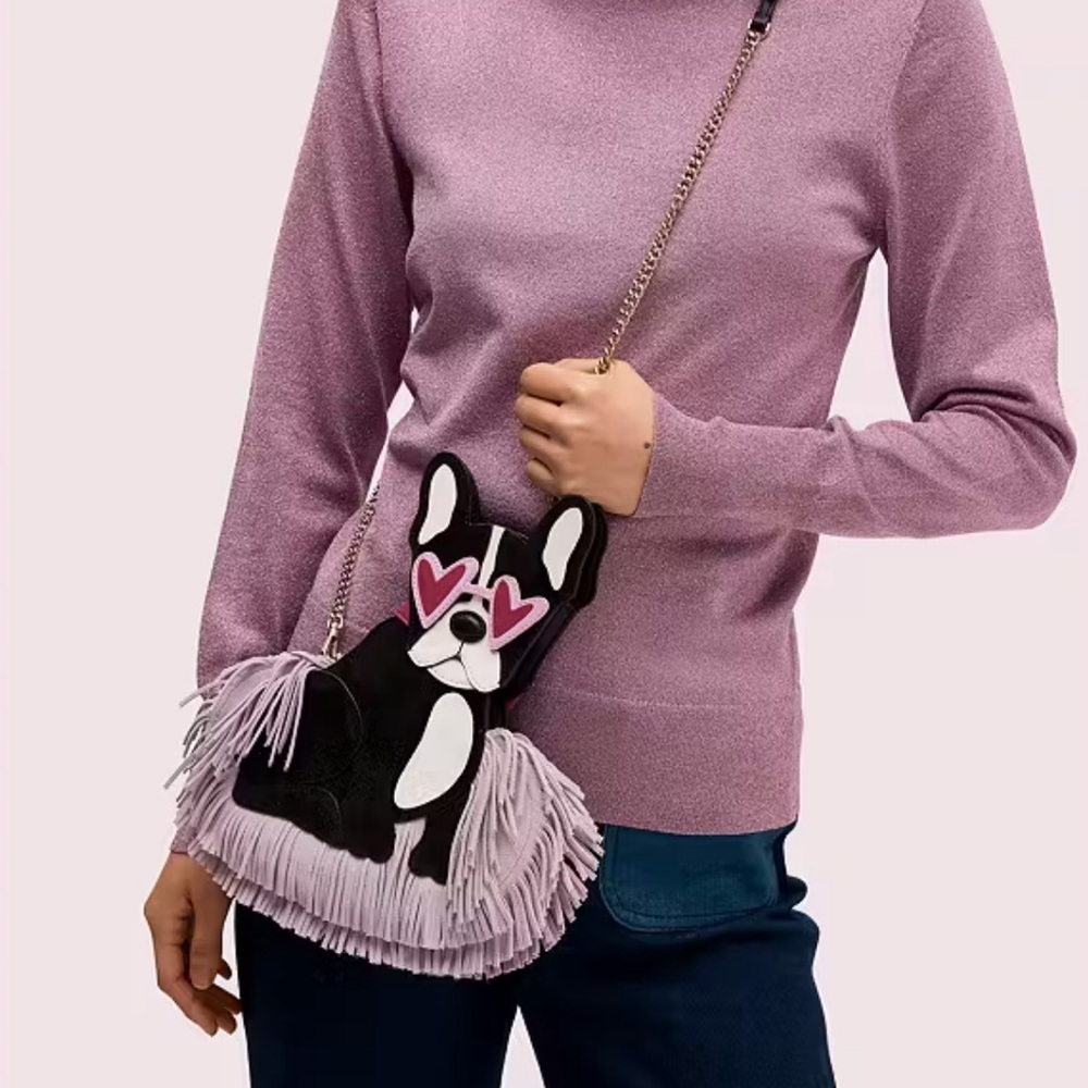 Kate Spade Francois French Bulldog Heart Sunglasses Crossbody Bag Chain Purse - Picture 3 of 7